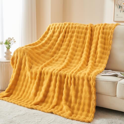 NEWCOSPLAY 3D Bubble Flannel Throw Blanket for Couch Yellow, 50"×60" by NEWCOSPLAY