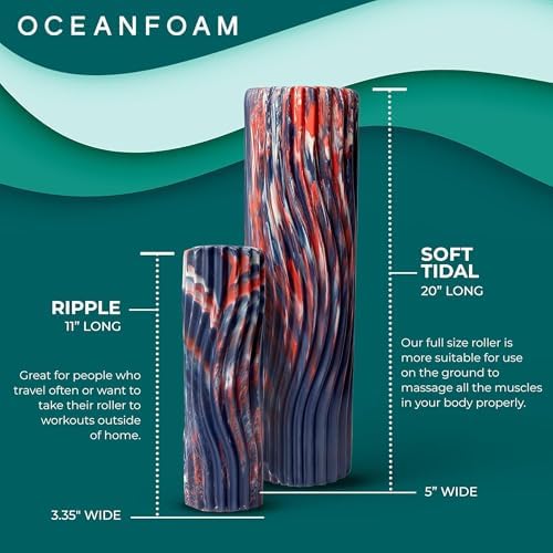 Oceanfoam Soft Tidal Roller (Dark Navy, Red and Natural Marbled) - Low Density Foam Roller for Physical Therapy, Back Pain, Exercise & Stretching - Wave Textured - Yoga, Wellness - Full Size, 20" x 5" - Image 6