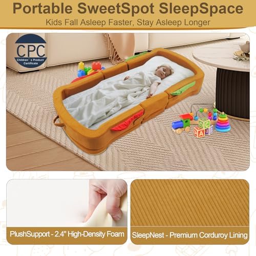 Toddler Travel Bed Sandwich Style - Portable Toddlers Floor Beds, Foldable Soft Foam Travel Bed for Baby and Kid, Washable Cover Toddler Cot with Safety Rail for Travel, Home/Travel Sleep - Image 5