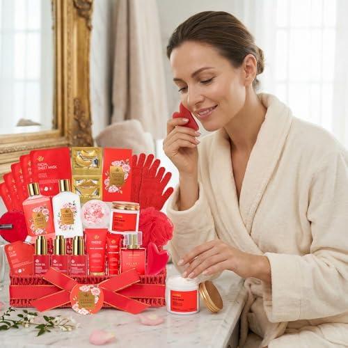 Gifts for Women, 32 Pcs Rose Spa Gifts Basket, Hydrating Face Skin Care Set - Image 5