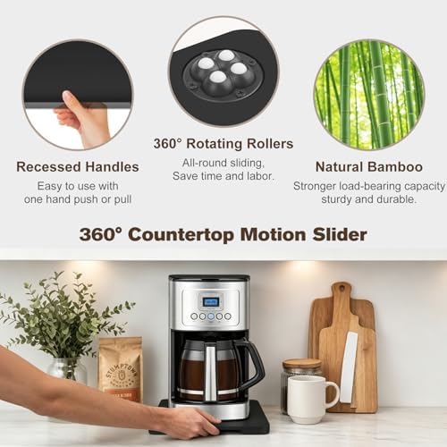360°Rolling Tray Bamboo Kitchen Appliance Slider for Coffee Maker Pot - Image 4