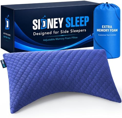 Sidney Sleep Adjustable Curved Pillows for Neck and Shoulder Support with Extra Shredded Fill - Cervical Contour Pillow for Side and Back Sleepers - Queen Size 19" x 29" - CertiPUR-US Certified (Blue) by SidneySleep