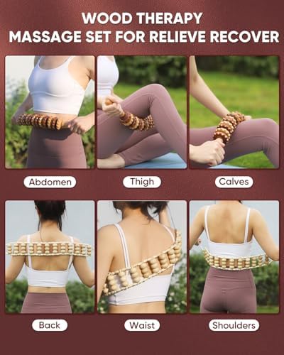 ONUEMP 2PCS Wooden Massage Fascia Stick & Back Massager Roller Rope - Image 5