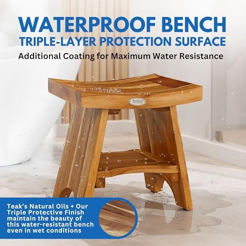 EcoDecors Harmony Gold 18" Teak Shower Bench, Fully Assembled - Image 5