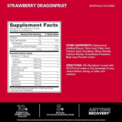 BSN Amino X EAAs, Muscle Recovery & Endurance, 10g Essential Amino Acids, 5g BCAAs, Zero Sugar, Caffeine Free, Strawberry Dragonfruit, 13.2oz, 25 Servings - Image 2