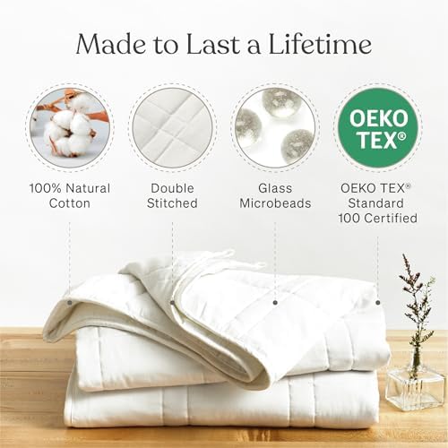 Baloo Weighted Blanket for Adults 20 lb Full/Queen (Pebble White, 60"x80") | Cool & 100% Cotton | Machine Washable & Dryer Safe | Glass Microbead Fill - Image 4