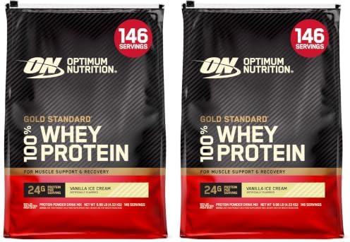 Optimum Nutrition Gold Standard 100% Whey Protein Powder, Vanilla Ice Cream, 10 Pound, (Pack of 2), (Packaging May Vary) by OPTIMUMNUTRITION