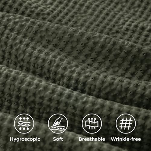 Bedsure PureWoven Cotton Waffle Duvet Cover Set with Fitted Sheet, Queen - Image 4