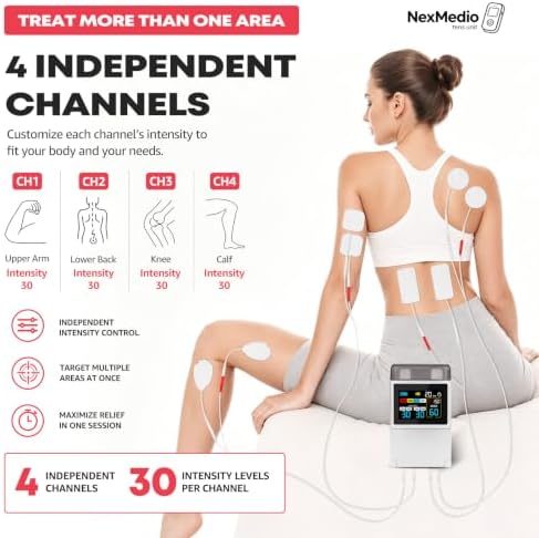 TENS Unit EMS Muscle Stimulator for Pain Relief, 4-Channel 4-in-1 Pulse Massager, 60 Modes, 30 Intensity Levels, Color LCD, Type-C Rechargeable, 10 Pads for Back Neck Shoulder Sciatica - Image 4