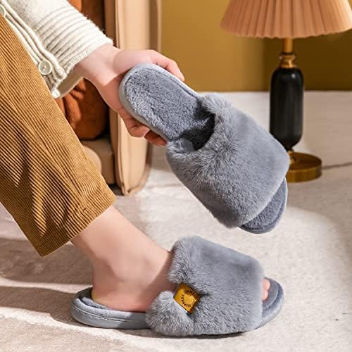 Onmygogo Indoor Slippers for Women Open Toe with Memory Foam, Soft Faux Fur Nonslip House Slippers - Image 2