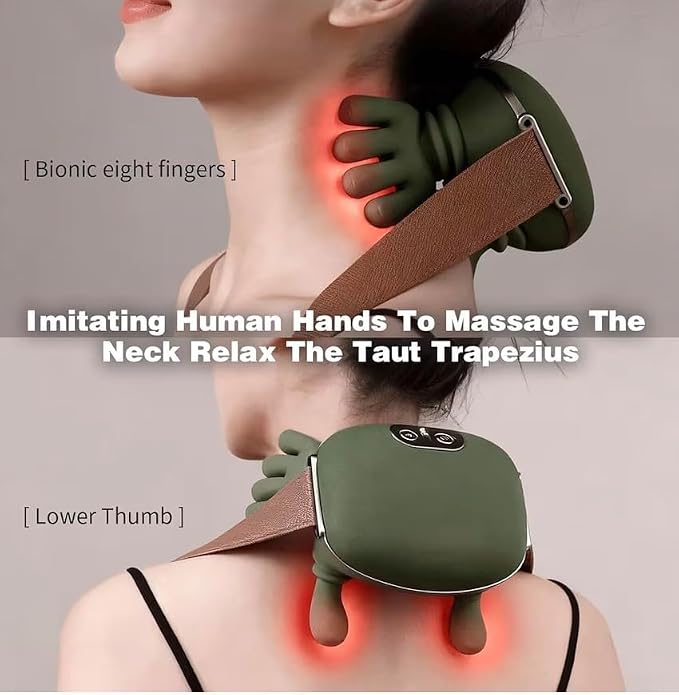 Neck and Shoulder Massager with Heat – Cordless Deep Tissue Shiatsu Back Massager for Pain Relief, Wireless Rechargeable for Home and Office (Green) - Image 2