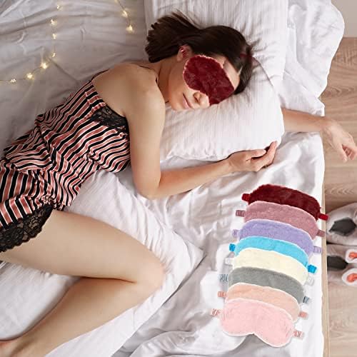 RAYNAG Fluffy Sleep Mask 4 Pack - Plush Blackout Eye Masks for Sleeping, Soft Blindfold with Silky Back, Cozy Gifts for Women Men Travel, Dark Pink - Image 2