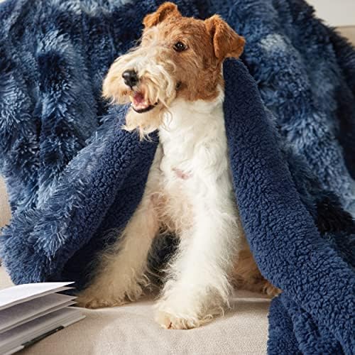 Bedsure Faux Fur Fluffy Sherpa Fleece Bed Blanket Tie Dye Navy 108"x90" - Image 6