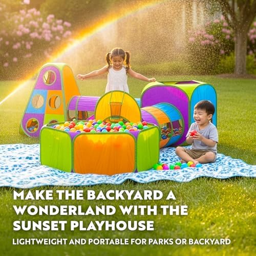 Playz 5pc Pop Up Play Tent and Crawl Through Tunnels for Kids w/Carry Bag - Image 2