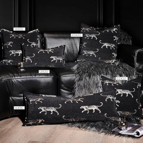 Throw Pillow Cover 20x20, Double Sided Cheetah Chenille Jacquard Embroidered Pillow Covers, Luxury Modern Style Accent Pillowcase for Bed Couch Sofa Living Room Bedroom - Image 5