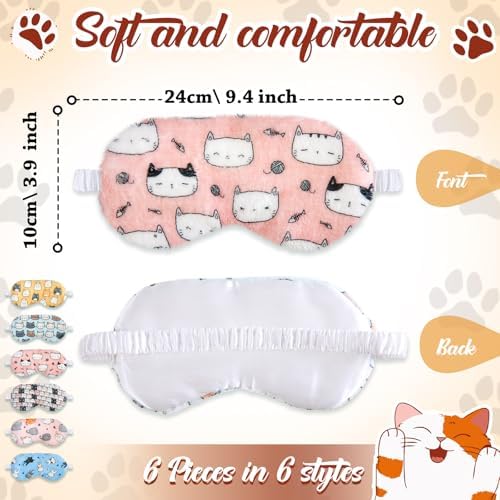 Cuffbow 6 Pack Fuzzy Sleep Masks Plush Eye Mask,Cat,Colorful - Image 2