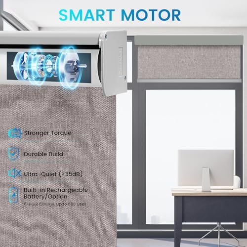 Motorized 100% Blackout Roller Shades – Custom Smart Blinds with Remote Control, Rechargeable Battery or Plug-in Motor, Tuya WiFi Optional, Home & Office Automatic Window Shades (Mocha Gray/CH9565) - Image 3