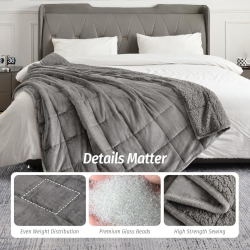 Wemore Sherpa Fleece Weighted Blanket for Adult 12 lbs Twin 48"x72" Grey - Image 5