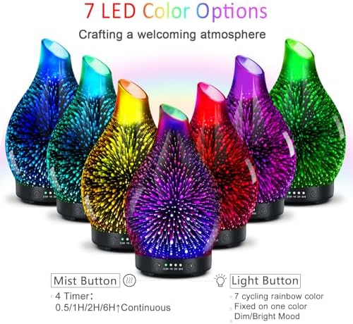 Essential Oil Diffuser 150ML -3D Firework Glass Aromatherapy Diffusers for Essential Oils with 4 Timer Setting Auto Shut-Off Silent Operation 7 Colors Lights Changing, Mothers Day for Room, Office - Image 2