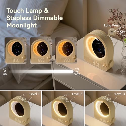 blonbar Sunrise Alarm Clocks for Bedrooms, Stepless Dimmable Moon Lamp Dual Alarm Clock with 12Levels Volume for Heavy Sleepers, 10 Natural Sounds with 30/60/90mins Timer, Gifts for Women - Image 6