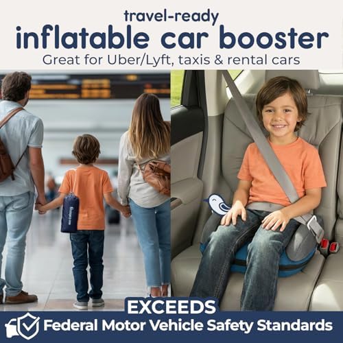 UberBoost Inflatable Booster Car Seat, Travel Booster Seat, Navy/Gray - Image 2
