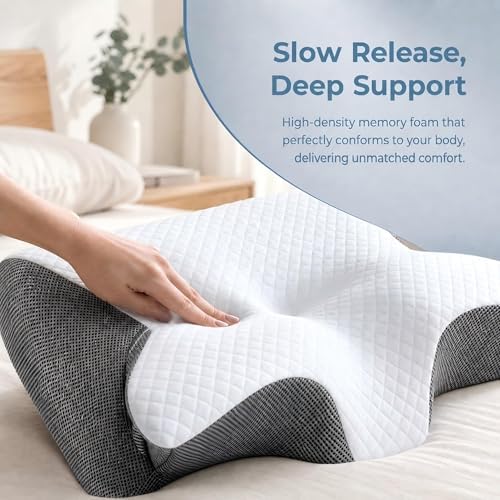 WINGLAM Cervical Pillow Memory Foam, Adjustable Loft for Neck and Shoulder Pain Relief, Ergonomic Contour for Side Back Stomach Sleepers – Breathable Pillowcase - Image 3