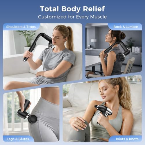 6-Head Massage Gun with Upgraded Detachable Extension Handle – Deep Tissue Percussion Massager for Neck, Shoulder, Back, Leg & Full Body Muscle Relaxation, Portable Handheld Massager - Image 3