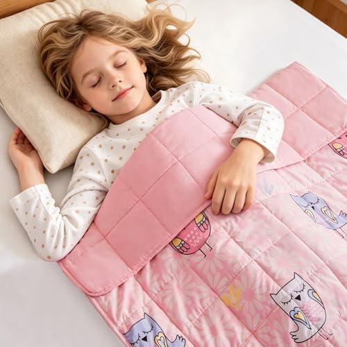 Weighted Blanket - 3 lbs Pink Owl Heavy Blanket - Small Size Breathable Lap Blanket(36 * 48 inches, 3 lbs) by HOSUKKO