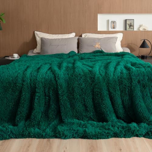 Pawque Faux Fur Sherpa Fleece Throw Blankets Queen Size 90x90 Inches, Green by Pawque