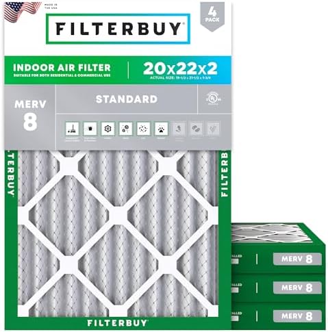 Filterbuy 20x22x2 Air Filter MERV 8 Dust & Allergy Defense (4-Pack) by Filterbuy