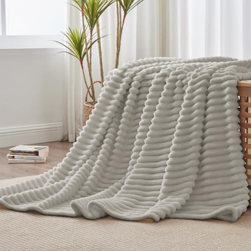 BEDELITE Ribbed Twin Blanket for Couch & Bed, Light Grey, 60"x80" - Image 2