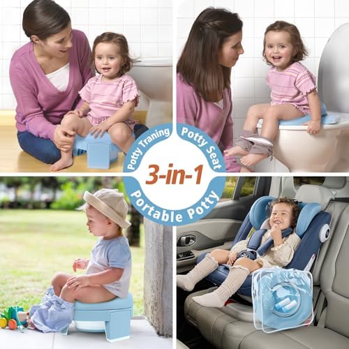 MCGMITT Potty Training Toilet Seat for Toddlers Boys Girls, Portable Baby Toilet Soft EVA Folding Kids Potty Chair Cover with Splash Guard for Travel, Including 3 Non-Slip Feet and Storage Bag (Blue) - Image 6