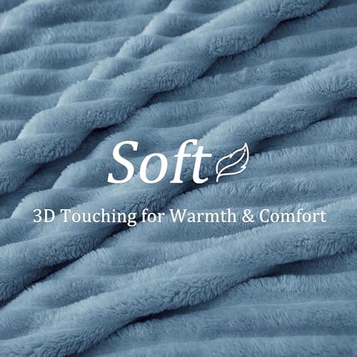 BEDELITE Ribbed King Size Blanket for Bed, Blue, 108"x90" - Image 4