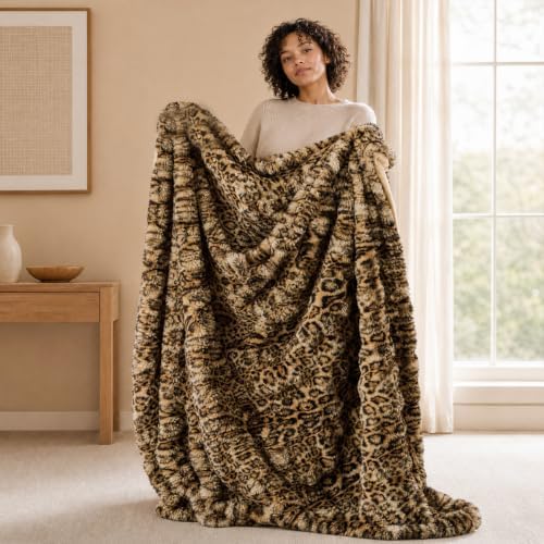 Lotus Karen Faux Fur Throw Blanket Leopard Brown, Fluffy Fuzzy Plush Rabbit Bubble Twin Blanket for Couch, Luxury Decorative Gifts for Sofa Bedroom Living Room. by LotusKaren