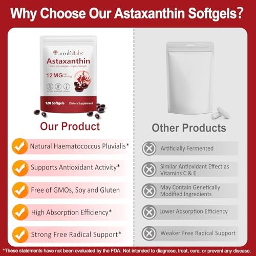 Astaxanthin Supplements 12mg - 120 Softgels | Premium Natural Antioxidant from Microalgae | Eye, Skin, Brain, Joint, Heart & Immune Health Support | Non-GMO, Gluten-Free - Image 6