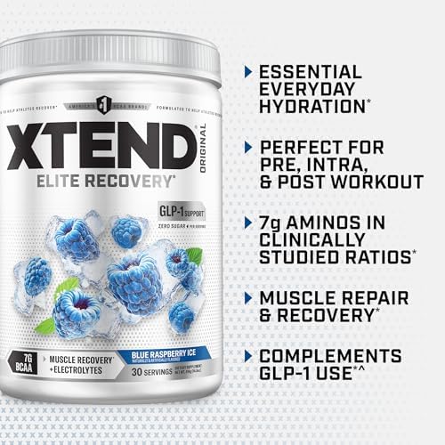 Xtend Original BCAA Powder with Zero Sugar, Blue Raspberry Ice, 30 Serv - Image 4