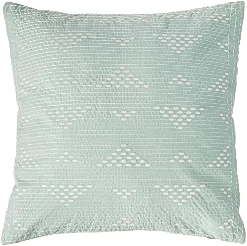 INK+IVY Cario Mid Century Modern Cotton Square Decorative Pillow Sofa Cushion Lumbar, Back Support, 18X18", Geometric Embroidery Blue by INKIVY