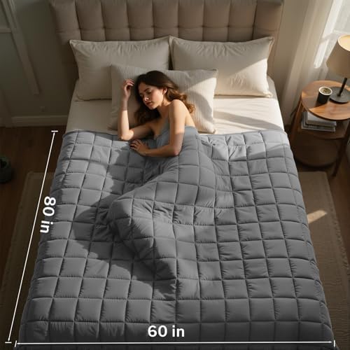 Weighted Blanket for Adults(60" x 80",15lbs,Grey) Queen Size Soft Cooling Heavy Blanket for Sleeping,Breathable Blanket with Glass Bead Perfect for 140-160 lbs,All Season,Machine Washable. - Image 2