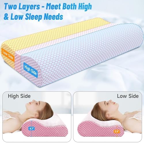 Neck Pillow for Sleeping, Ergonomic Cervical Bed Pillow, Pink Queen Size - Image 5
