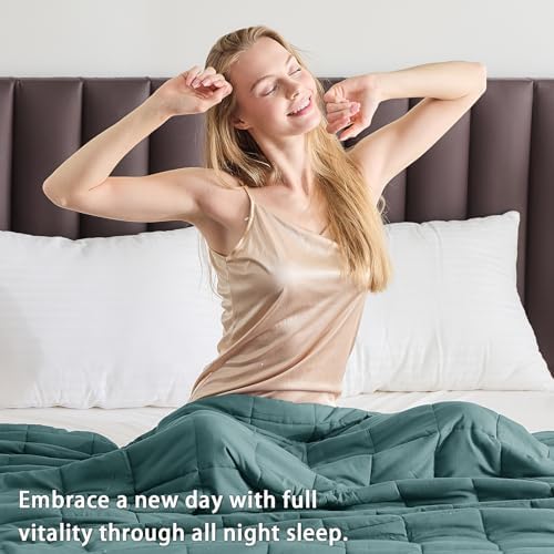 yescool Weighted Blanket for Adults (17 lbs, 60" x 80", Teal) Cooling Heavy Blanket for Sleeping Perfect for 160-180 lbs, Queen Size Breathable Blanket with Premium Glass Bead, Machine Washable - Image 5