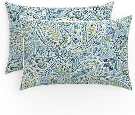 Pillow Perfect Paisley Indoor/Outdoor Accent Throw Pillow, Plush Fill, Weather, and Fade Resistant, Large Lumbar - 16.5" x 24.5", Artic Stone, 2 Count by PillowPerfect