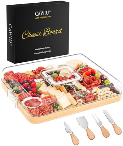 CAWIU Large Charcuterie Board with Lid, Portable Cheese Board & Snack Tray by CAWIU