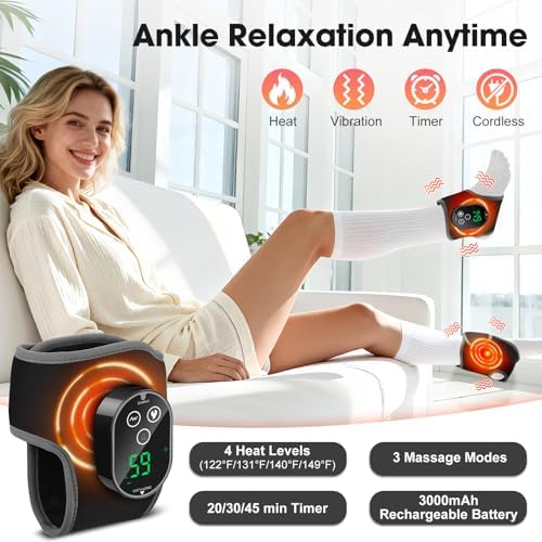 2-Pack Cordless Foot Massager for Neuropathy, Ankle Massager for Pain Relief, Feet Massager, HSA Eligible FSA, Ankle Heating Pad with Massage, 4 Heat Levels, 3 Massage, Black - Image 2