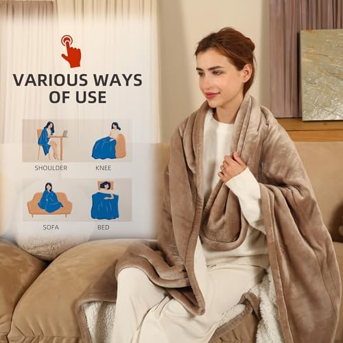 ESTINGO Heated Blanket Twin Size, 62"x84" Electric Blanket Twin with 10 Hours Auto Off & 5 Heating Levels, Heating Blanket with Reversible Flannel Sherpa, Ideal Gift Giving, Light Camel - Image 5