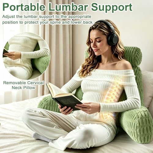 Reading Pillow for Bed, Back Support Pillow for Bed Sitting Up(Green,Large) - Image 3