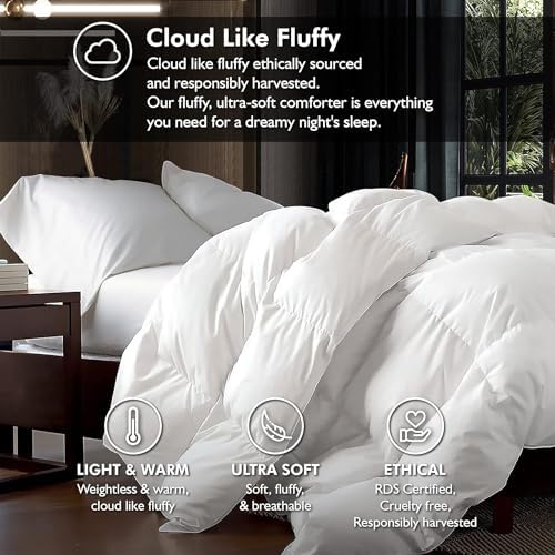 Luxurious Oversized Super King 120" x 120" Size Goose Down Fiber Waterfowl Feather Fiber Comforter Duvet, 100% Egyptian Cotton Cover, 90 oz. Fill Weight, Baffle Box Design, White Solid - Image 2