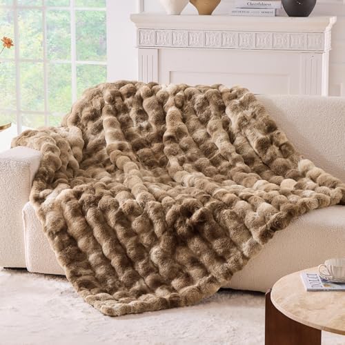 BENVWE Fluffy Faux Fur Throw Blanket for Couch - Soft, Plush, Thick, Cozy, Fuzzy Luxury Minky Bubble Blanket for Home Living Room Decor, Gifts for Women, Tie-dye Brown, 63" x 80", 1100GSM by BENVWE