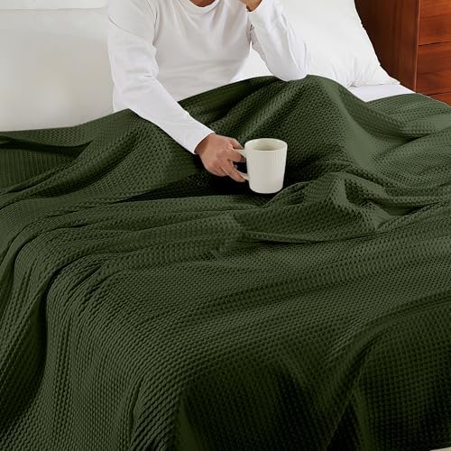 100% Egyptian Cotton Waffle Weave Throw Blanket for Bed Couch Sofa Home Decor, Soft Lightweight Bed & Couch Blanket for All Seasons (Olive Green - King Size - 104 * 90") - Image 5