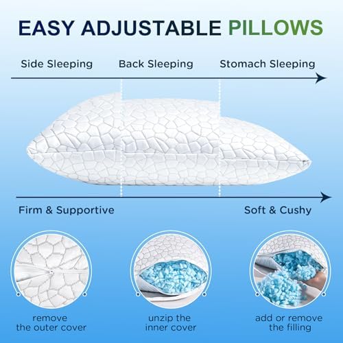 SUPA MODERN Cooling Bed Pillows for Sleeping 2 Pack Shredded Memory Foam Pillows Adjustable Pillow for Side Back Stomach Sleepers Luxury Gel Pillows Queen Size Set of 2 with Washable Removable Cover - Image 4