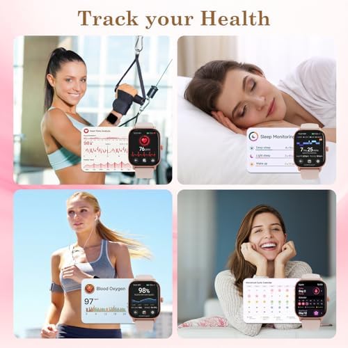 Pink Smart Watch for Women Android & iPhone, 1.83" HD Touchscreen, 24/7 Heart Rate, Sleep & Fitness Tracker, Answer/Make Calls/100+ Sports Modes/Message Reminder, IP68 Waterproof, Pedometer, 2 Bands - Image 3